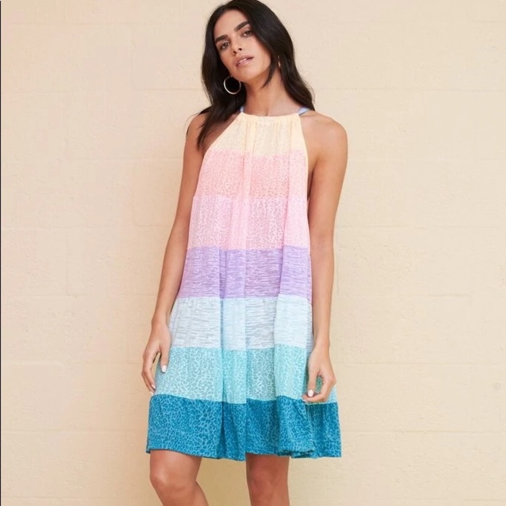 Pitusa Popsicle Halter Mini Dress - Pastel Rainbow size Petite (small)